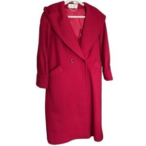 Vintage BEAU BREM Luxury Long Red Wool Trench Coat with Hood 8P 8 Petite